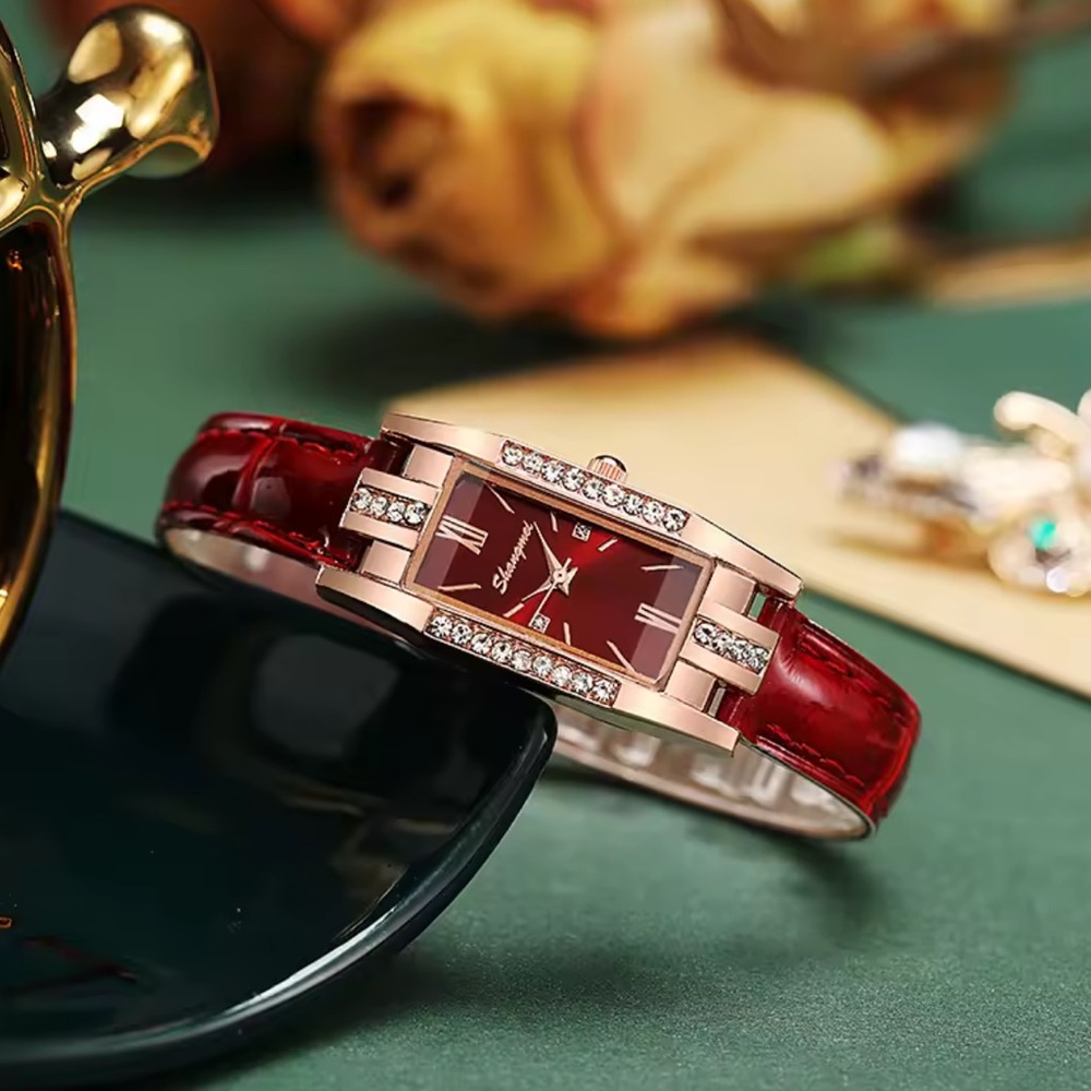 Anthropologie Fashion Rectangle Red Leather Women's Watch - Picture 3 of 3